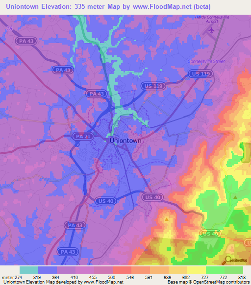 Uniontown,US Elevation Map