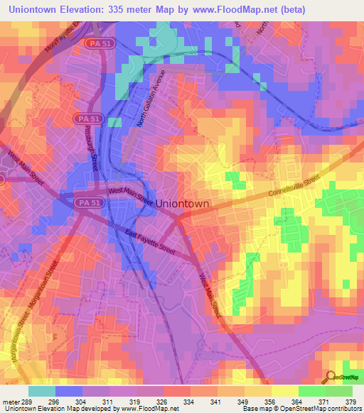 Uniontown,US Elevation Map