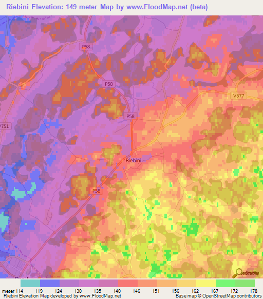 Riebini,Latvia Elevation Map