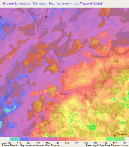 Ribene,Latvia Elevation Map