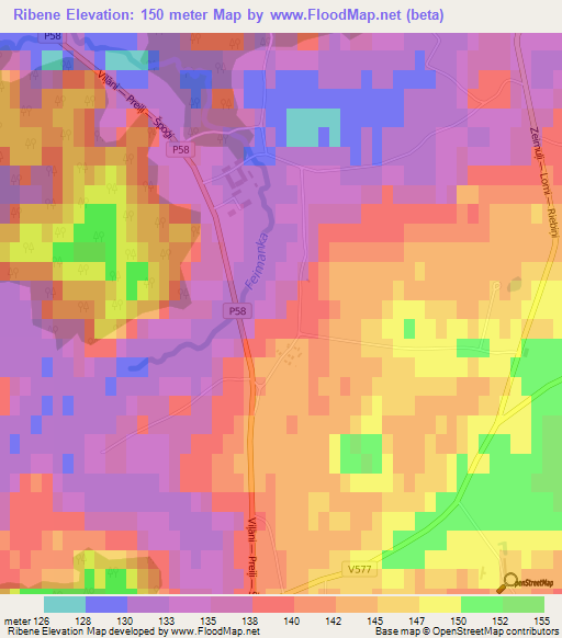 Ribene,Latvia Elevation Map