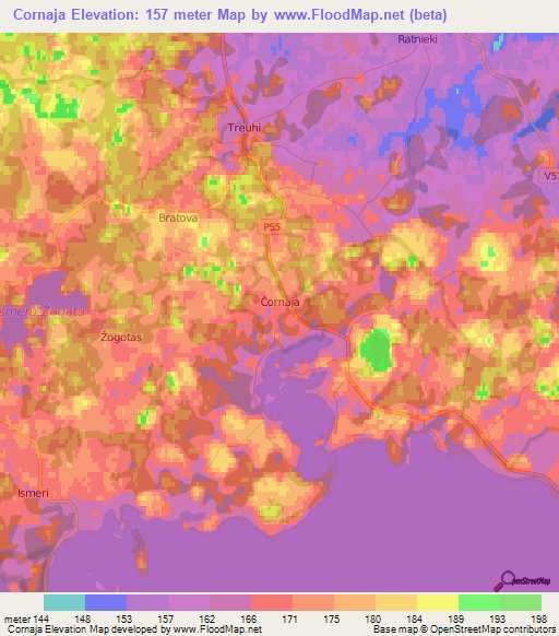 Cornaja,Latvia Elevation Map