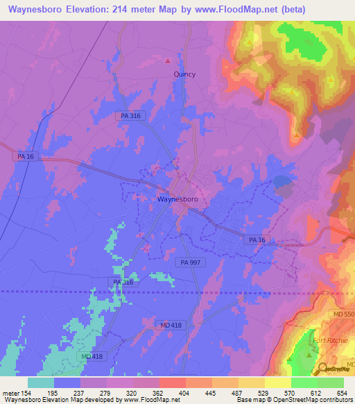 Waynesboro,US Elevation Map