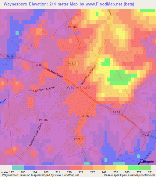 Waynesboro,US Elevation Map