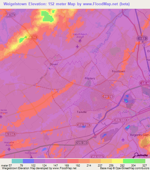 Weigelstown,US Elevation Map