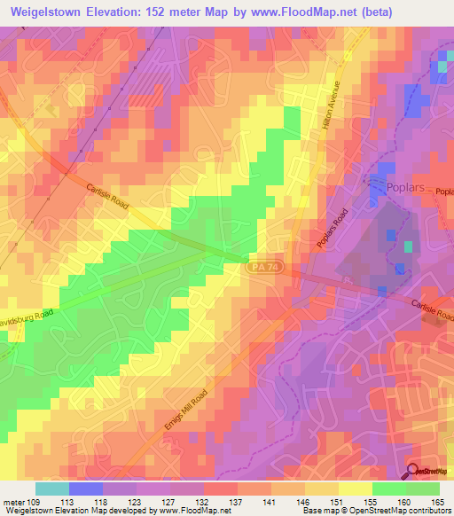 Weigelstown,US Elevation Map