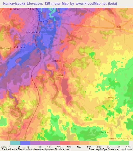 Renkaviceuka,Latvia Elevation Map