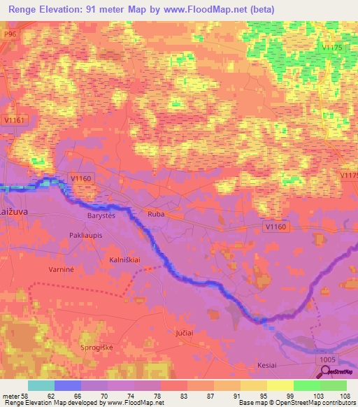 Renge,Latvia Elevation Map