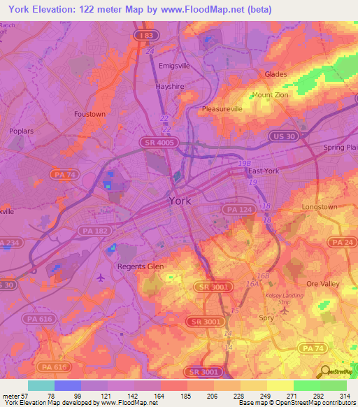 York,US Elevation Map