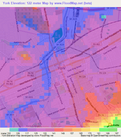 York,US Elevation Map