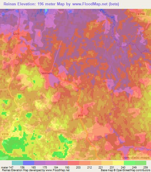 Reinas,Latvia Elevation Map