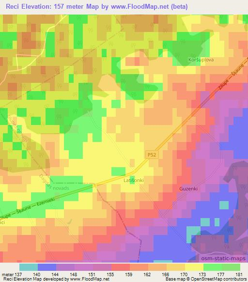Reci,Latvia Elevation Map