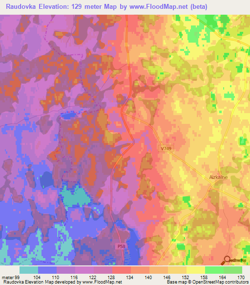 Raudovka,Latvia Elevation Map