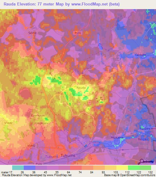 Rauda,Latvia Elevation Map