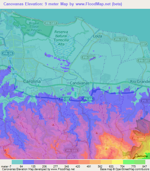 Canovanas,Puerto Rico Elevation Map