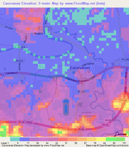 Canovanas,Puerto Rico Elevation Map