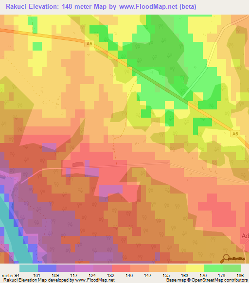 Rakuci,Latvia Elevation Map