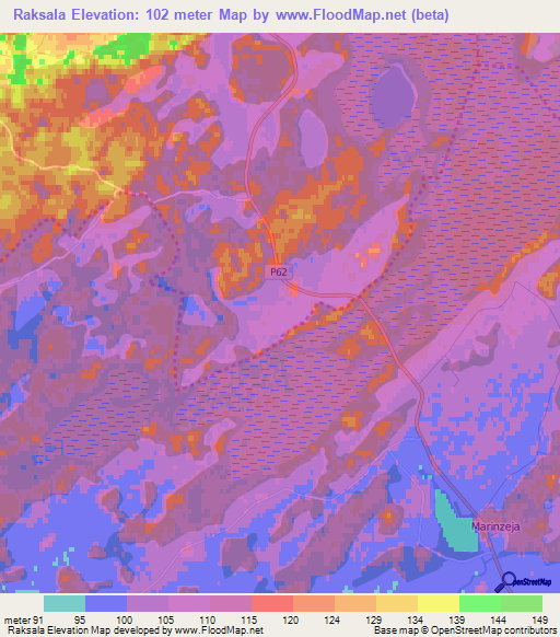 Raksala,Latvia Elevation Map