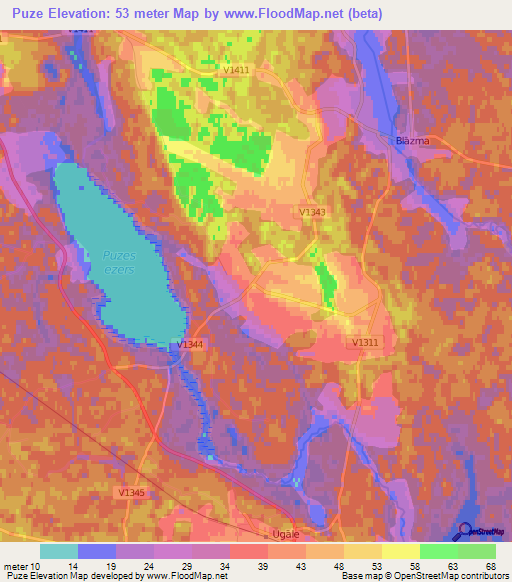 Puze,Latvia Elevation Map