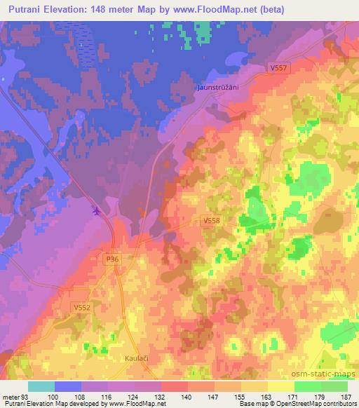 Putrani,Latvia Elevation Map