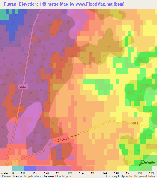 Putrani,Latvia Elevation Map