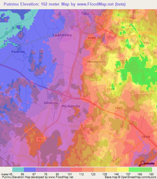Putninu,Latvia Elevation Map