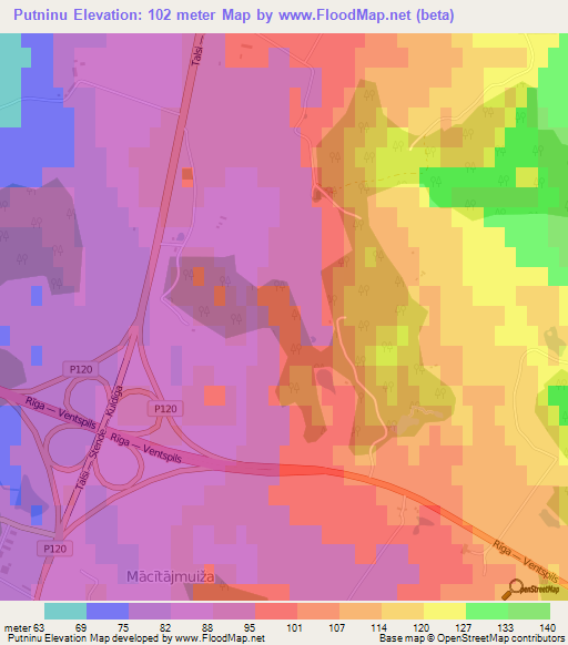 Putninu,Latvia Elevation Map