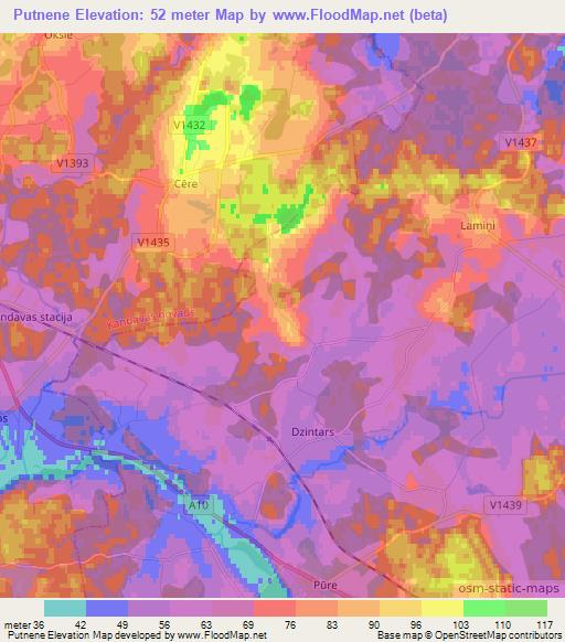 Putnene,Latvia Elevation Map