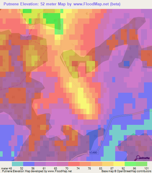 Putnene,Latvia Elevation Map