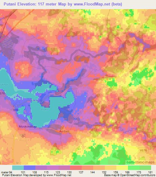 Putani,Latvia Elevation Map