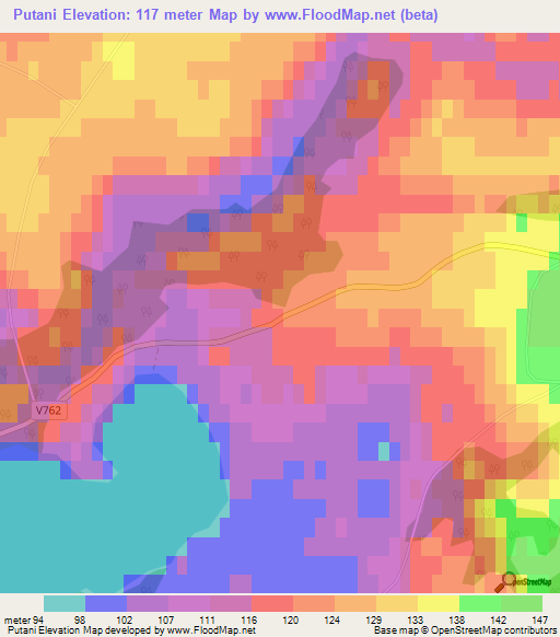 Putani,Latvia Elevation Map