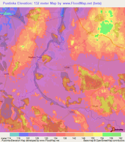 Pustinka,Latvia Elevation Map