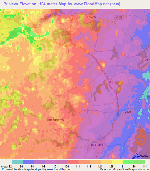 Pusleva,Latvia Elevation Map