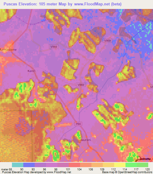 Puscas,Latvia Elevation Map