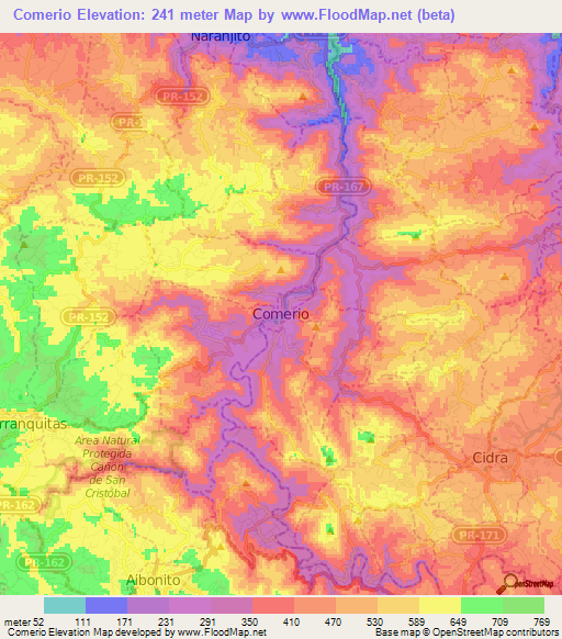 Comerio,Puerto Rico Elevation Map