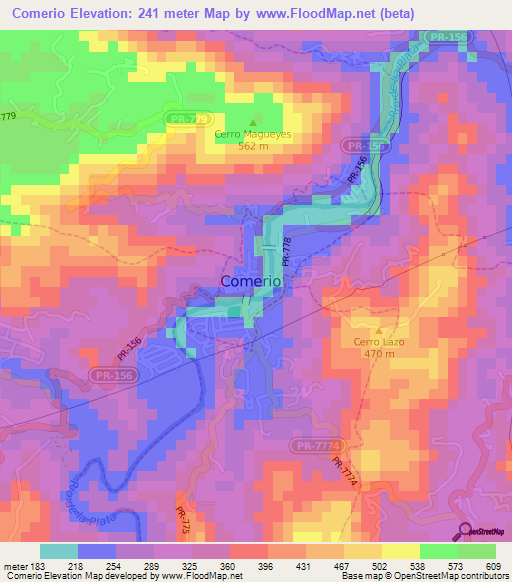 Comerio,Puerto Rico Elevation Map