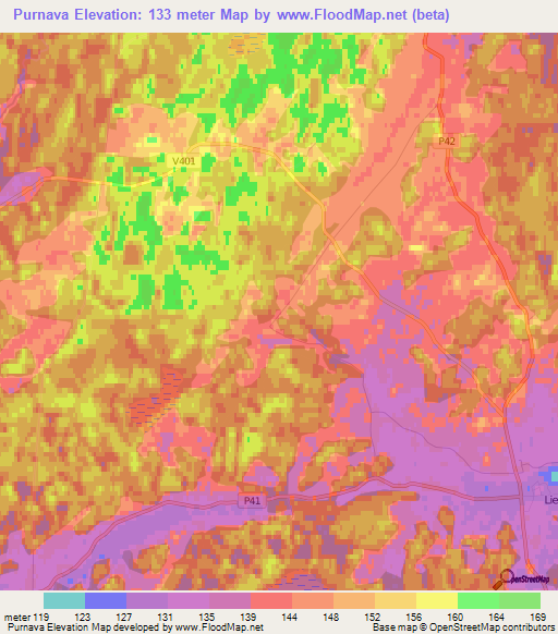 Purnava,Latvia Elevation Map