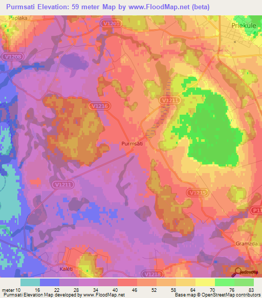 Purmsati,Latvia Elevation Map