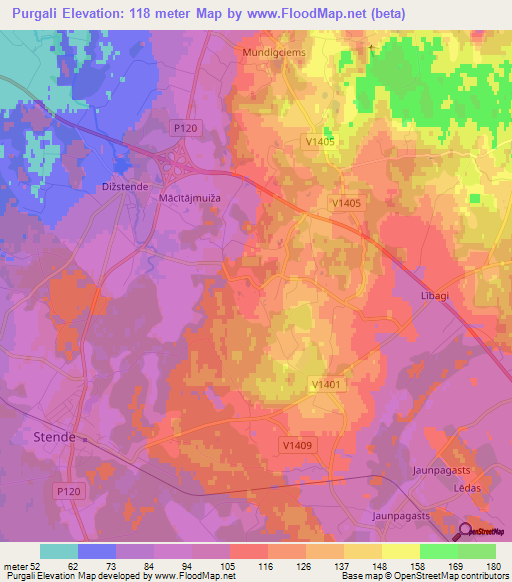 Purgali,Latvia Elevation Map
