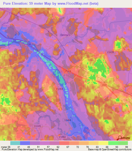 Pure,Latvia Elevation Map