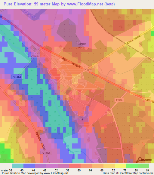 Pure,Latvia Elevation Map