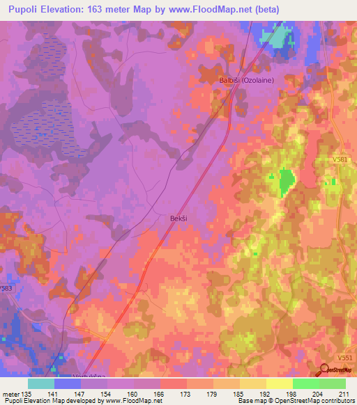 Pupoli,Latvia Elevation Map