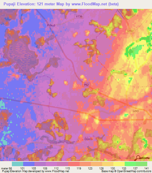 Pupaji,Latvia Elevation Map