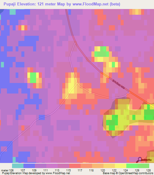 Pupaji,Latvia Elevation Map