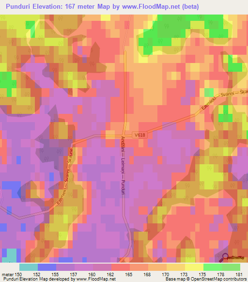 Punduri,Latvia Elevation Map