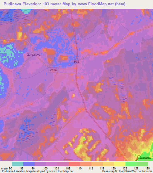 Pudinava,Latvia Elevation Map