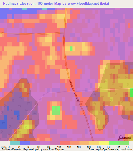 Pudinava,Latvia Elevation Map