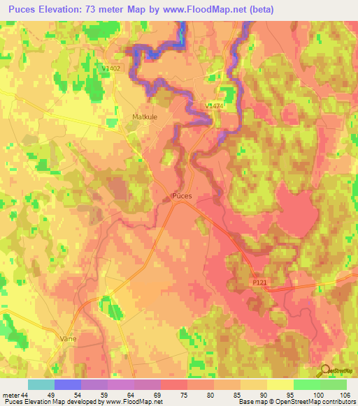 Puces,Latvia Elevation Map