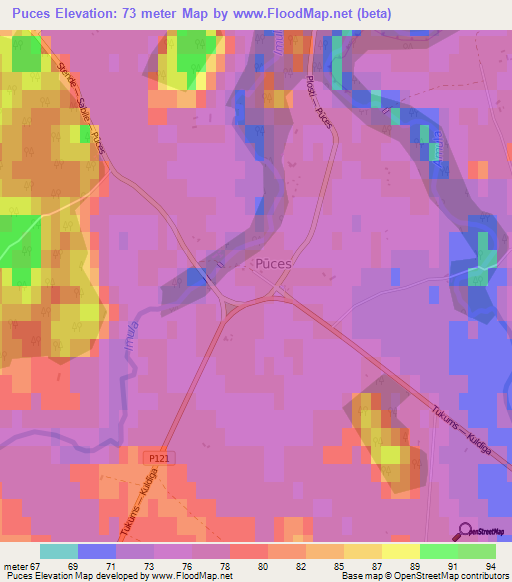 Puces,Latvia Elevation Map