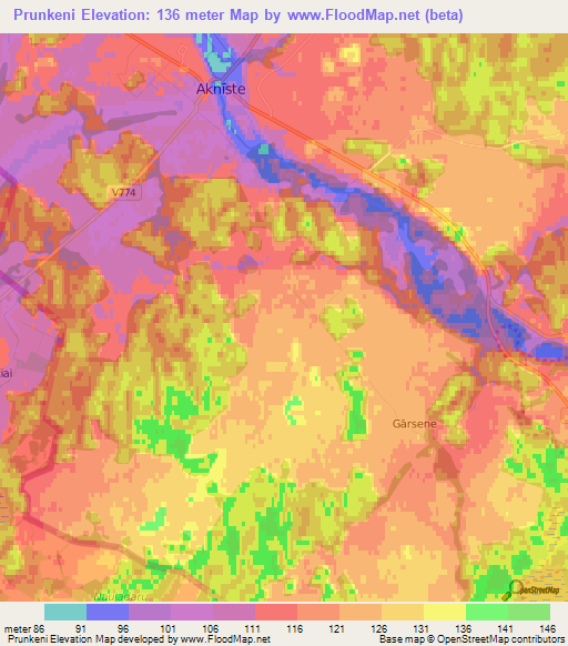 Prunkeni,Latvia Elevation Map